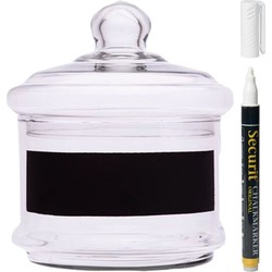 Glazen bonbonniere met krijtvlak en krijtstift 15 x 15 cm - Voorraadpot