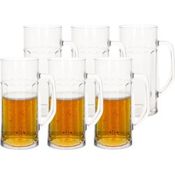 6x stuks onbreekbare bierpul ribbel transparant kunststof 56 cl/560 ml - Bierglazen