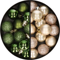 34x stuks kunststof kerstballen groen en champagne 3 cm - Kerstbal