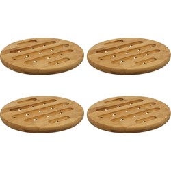 4x Stuks ronde pannen onderzetter bruin 18 cm van bamboe - Panonderzetters