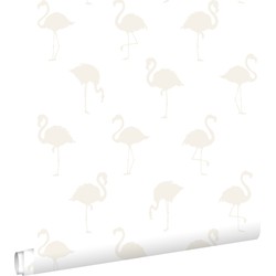 ESTAhome behang flamingo's zilver en wit - 53 cm x 10,05 m - 138917