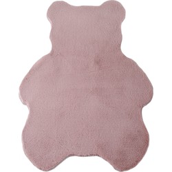 Fluffy Kids - Kinder Vloerkleed - Beer - Hoogpolig - Roze - Kinderkamer Tapijt- 80x100 CM