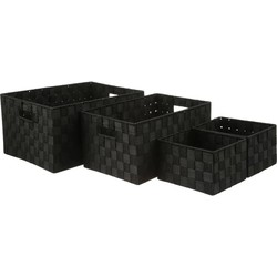 Set van 4x gevlochten opbergmanden polyester zwart - Opbergmanden