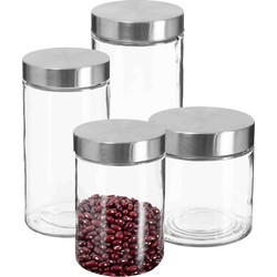Set van 4x keuken voorraadbussen/potten glas RVS deksel - 4 formaten - Voorraadpot