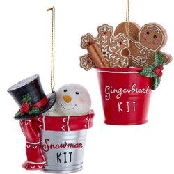 Ornament plastic sneeuwman en pop l9cm