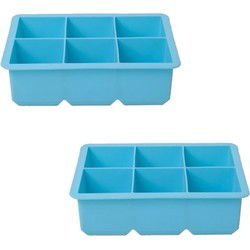 Cosy & Trendy grote ijsblokjes houder - 2x - 6 blokken - blauw - siliconen - IJsblokjesvormen