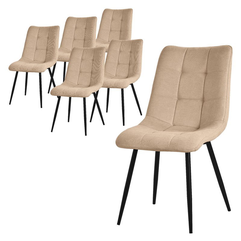 Eetkamerstoelen set van 6 lichtbruin Keukenstoel met polyester bekleding en stalen poten ML design - 