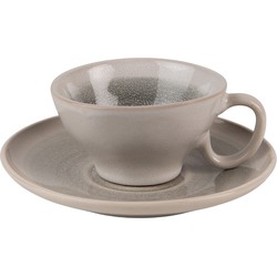 Clayre & Eef Kop en schotel  100 ml Grijs Groen Keramiek Servies