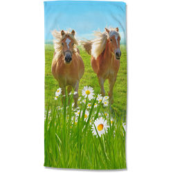 Good Morning Kinder Strandlaken Velours Horses 75x150cm - multi