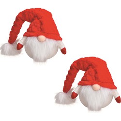2x stuks pluche gnome/dwerg decoratie poppen/knuffels rood 25 x 15 cm - Kerstman pop