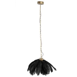 PTMD Raina Black metal hanging lamp with feathers round