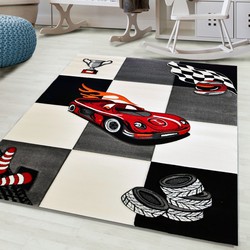 Kids Raceauto Kinderkamer Zwart / Wit vloerkleed -