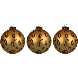3x Glazen kerstballen mat luipaardprint 8 cm kerstboom versiering/decoratie - Kerstbal
