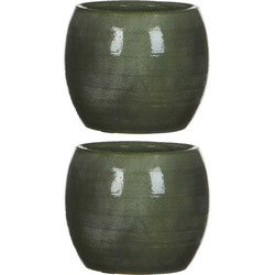 Mica Decorations Bloempot - 3x - glanzend groen - keramiek - 14 x 12 cm - Plantenpotten
