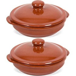 4x Terracotta stoofpotten/ovenschalen met deksel 18 cm - Braadpannen