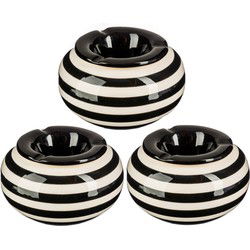 Terras asbak/stormasbak - 3x - rond - keramiek - 12 x 8 cm - zwart/wit - Asbakken