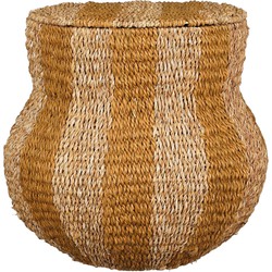 Mica Decorations Tacoma Opbergmand met Deksel - H47 x Ø50 cm - Jute - Geel