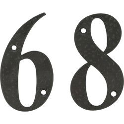 AMIG Huisnummer 68 - massief gesmeed staal - 10cm - incl. bijpassende schroeven - zwart - Huisnummers