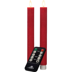 Dinerkaars ribbel wax led bewegende vlam op batterij met afstandsbediening 2 stuks h23 cm rood