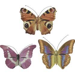Set van 3x stuks bruin/oranje, bruin/geel en roze vlinder insectenhotels 20 cm - Insectenhotel
