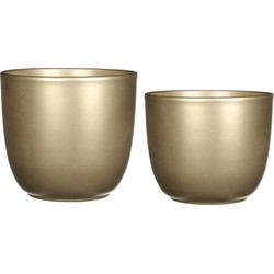 Plantenpot/bloempotten set - 4x stuks - keramiek - goud - D12 en D17 cm - Plantenpotten