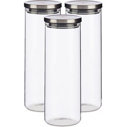 Set van 3x stuks glazen luxe keuken voorraadpotten/voorraadbussen met deksel zilver 1700 ml - Voorraadpot