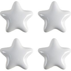 Clayre & Eef Deurknop Set van 4 Ster Ø 4 cm Wit Keramiek Meubelknop