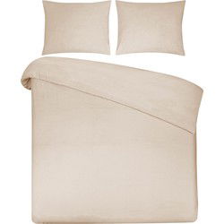 DoubleDry Dekbedovertrek 100% Natuurlijk Katoen - Tweepersoons 200x200/220 cm + 2 Kussenslopen - Ademend & Zacht - Licht Beige