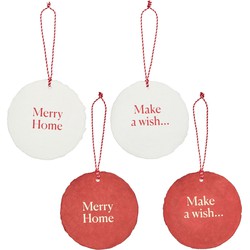 Kave Home - Nathaniel set van 4 hangende kerstballen in wit en rood papier