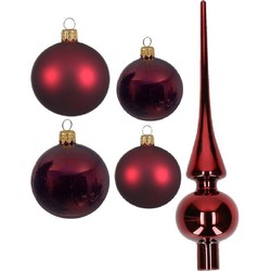 Glazen kerstballen pakket donkerrood glans/mat 38x stuks 4 en 6 cm met piek glans - Kerstbal