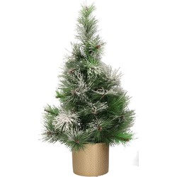 Besneeuwde kunstboom/kunst kerstboom 75 cm met gouden pot - Kunstkerstboom