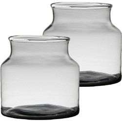 Set van 2x stuks transparante/grijze stijlvolle vaas/vazen van gerecycled glas 22 x 18 cm - Vazen