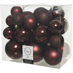 52x stuks kunststof kerstballen mahonie bruin 6-8-10 cm glans/mat/glitter - Kerstbal