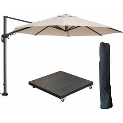 Garden Impressions Hawaii zweefparasol Ø350 cm carbon black / ecru met 90kg verrijdbare parasolvoet en parasolhoes