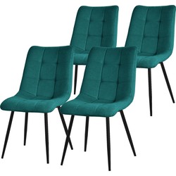 Eetkamerstoelen set van 4 petrol keukenstoelen met polyester hoes en stalen poten ML design