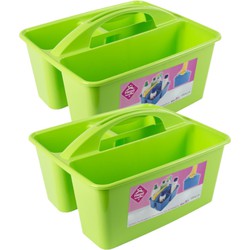 2x stuks groene opbergbox/opbergdoos mand met handvat 6 liter kunststof - Opbergbox