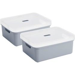 2x Sunware opbergbox/mand 24 liter donkerblauw kunststof met transparante deksel - Opbergbox