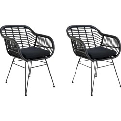 QUVIO Fauteuil tuinstoel Jade - Met kussen - Staal - PE rattan - Zwart - Set van 2