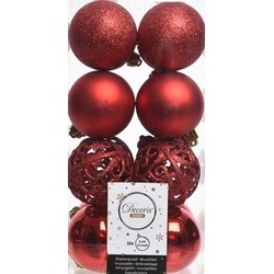 16x Kunststof kerstballen mix kerst rood 6 cm kerstboom versiering/decoratie - Kerstbal