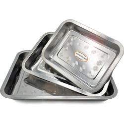 B-Home Braadsledes/ovenschalen - set van 3x stuks - rvs metaal - zilver - Braadsleses