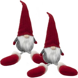 2x stuks pluche gnome/dwerg decoratie poppen/knuffels met lange benen 57 cm - Kerstman pop