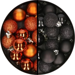 34x stuks kunststof kerstballen oranje en champagne 3 cm - Kerstbal