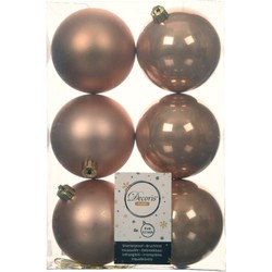 Decoris Kerstballen - 6x st - toffee bruin - D8 cm - kunststof - Kerstbal