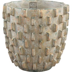 PTMD Timmy Bloempot met Blokpatroon - 30 x 30 x 30 cm - Cement - Groen