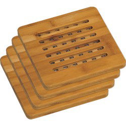 Kesper Pannen onderzetter van bamboe - 4x - 20 x 20 cm - Vierkant - Panonderzetters