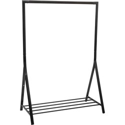 Kledingrek – Garderoberek – Met Hangstang en Plank – Zwart – Metaal – Strak Design – Industriele Look – 16,3x57x165cm