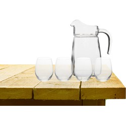 Excellent Houseware karaf schenkkan glas 2300 ml met 4x stuks Oval waterglazen - Waterkannen