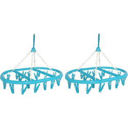 2x stuks droogcarrousel/droogmolentje blauw met 20 knijpers - Hangdroogrek