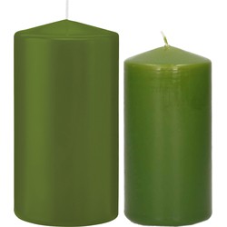 Stompkaarsen set van 4x stuks olijfgroen 12 en 15 cm - Stompkaarsen