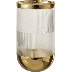 J-line - Vaas Cylinder Motief Glas Transparant/goud Large - 15x15x26cm